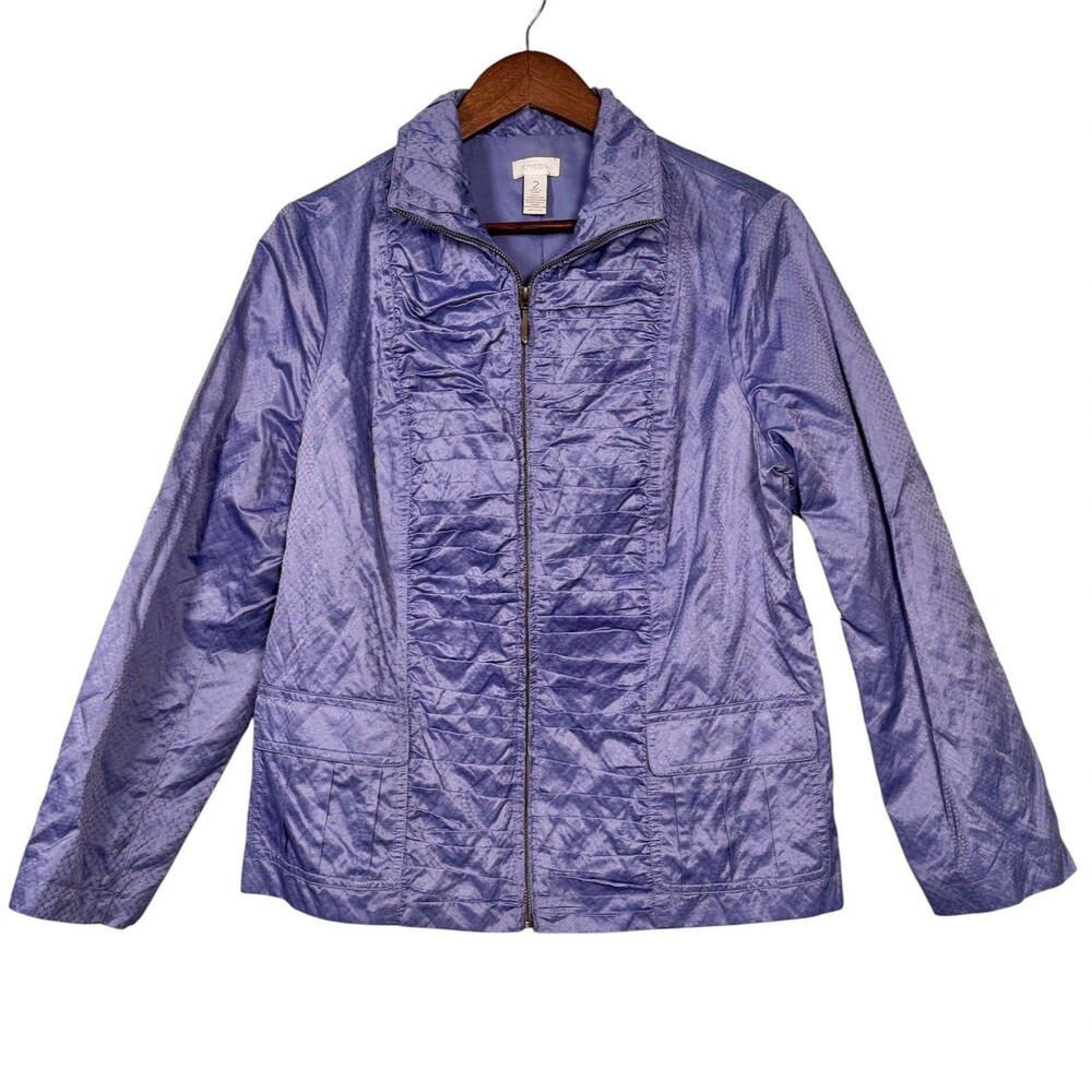 Chico's Lilac Iris Subtle Print  Crinkled Sally Zip Up Jacket Size 2 (12/14)  L